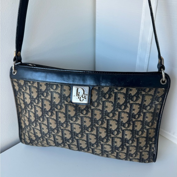 Vintage Christian Dior Trotter Canvas Shoulder Bag Navy - Picture 8 of 11